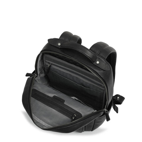 Wax Plain Leather Backpack - Black