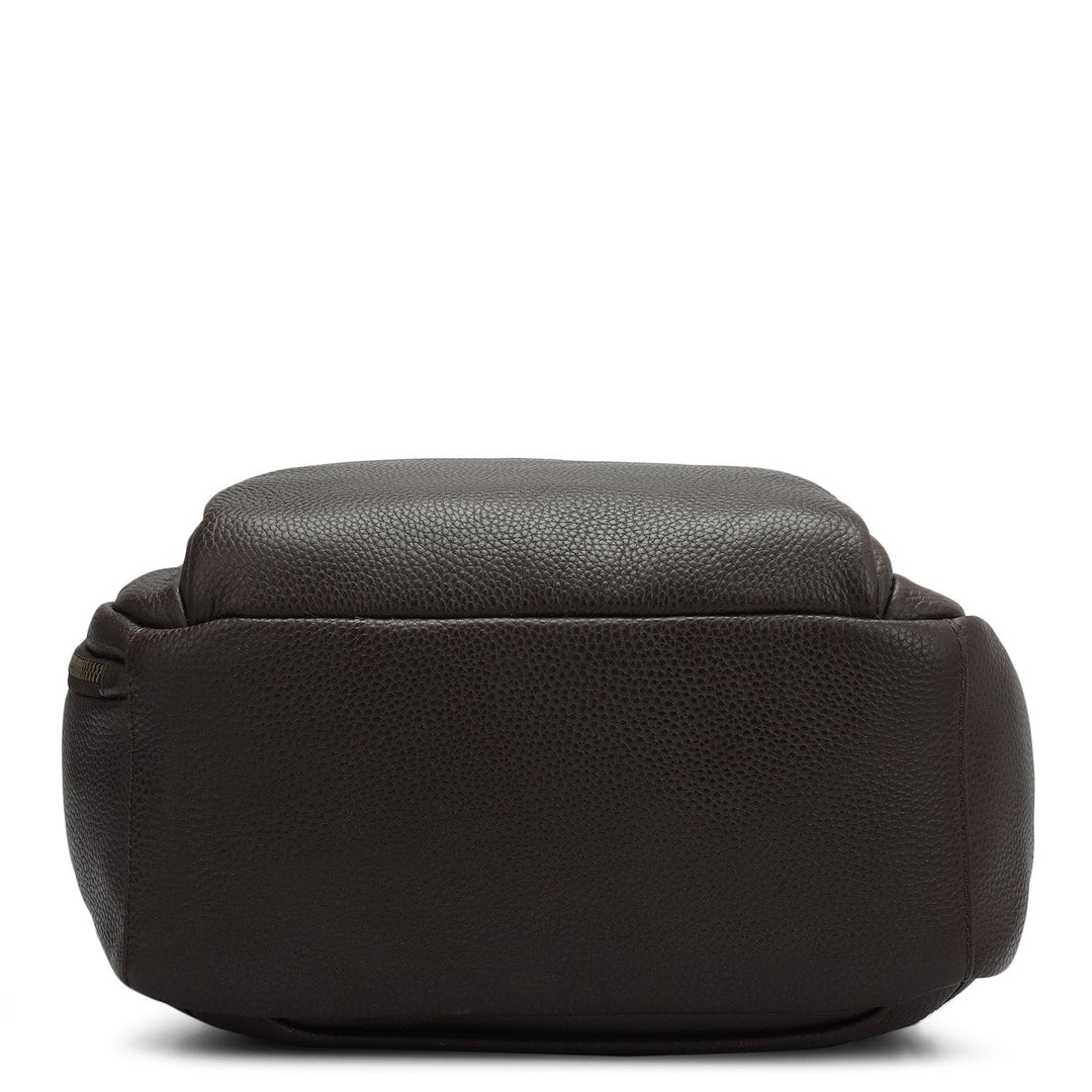 Wax Plain Leather Backpack - Chocolate
