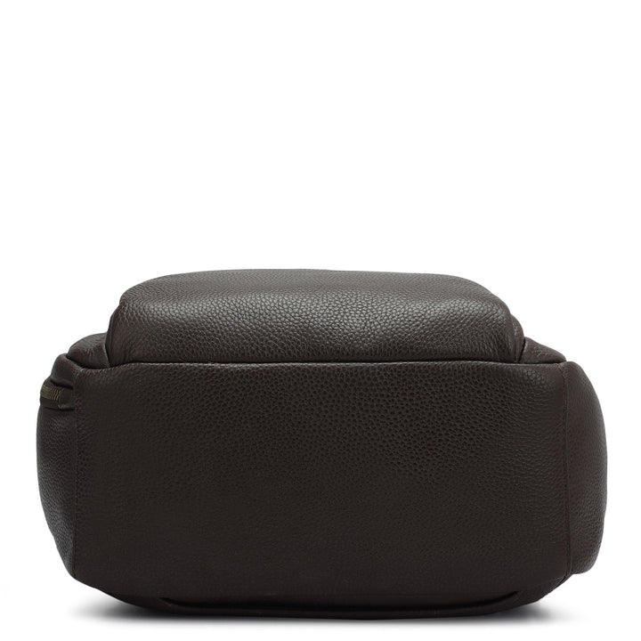 Wax Plain Leather Backpack - Chocolate