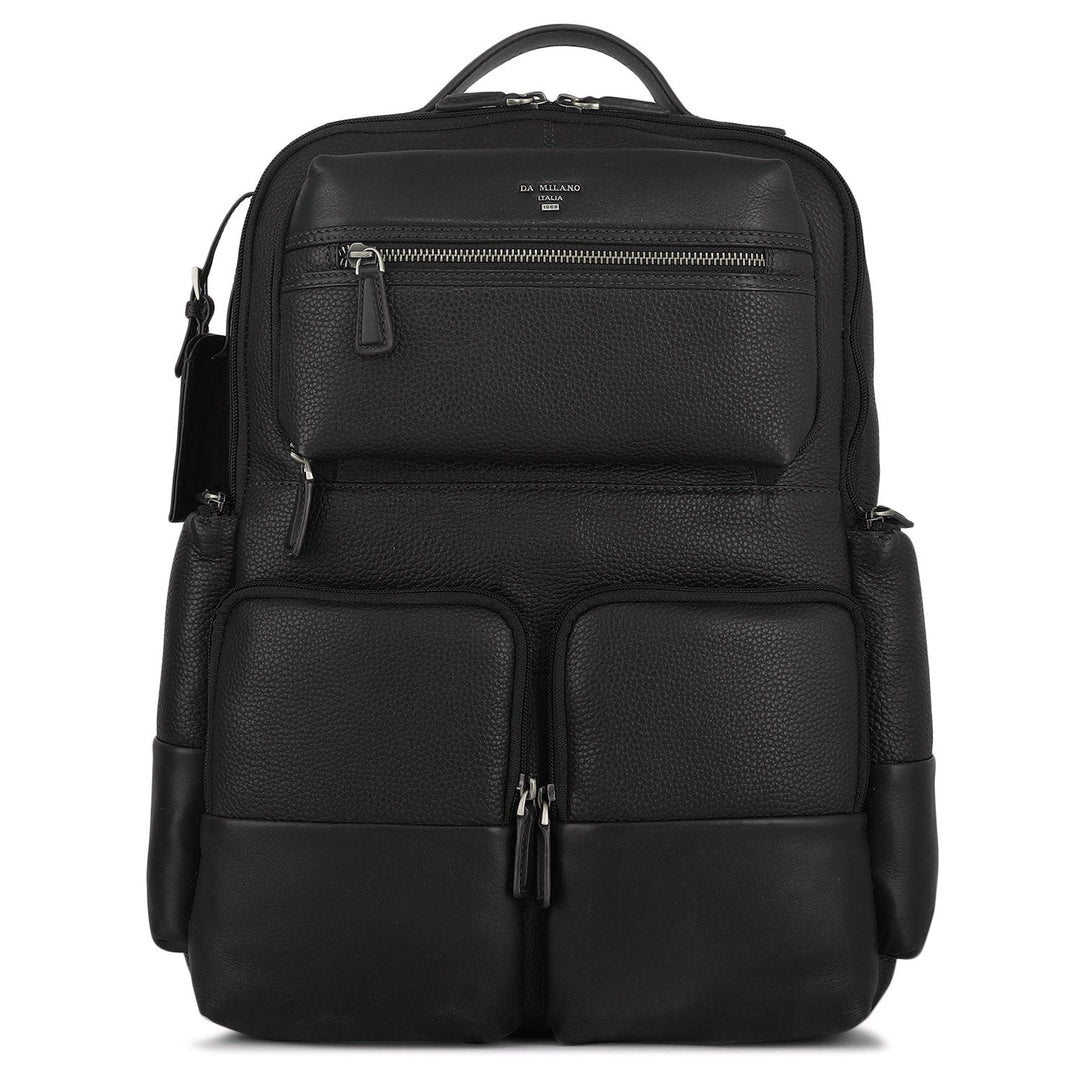 Wax Plain Leather Backpack - Black