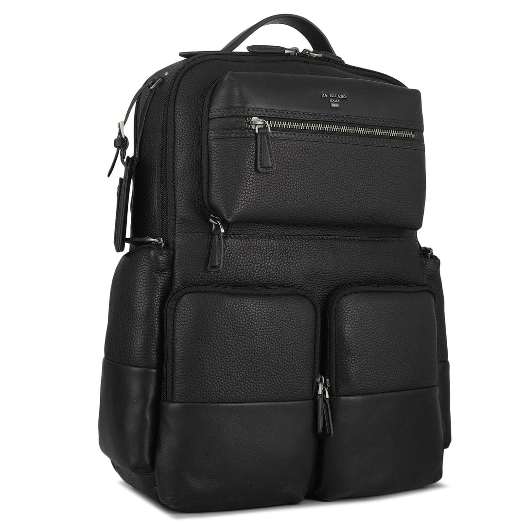 Wax Plain Leather Backpack - Black