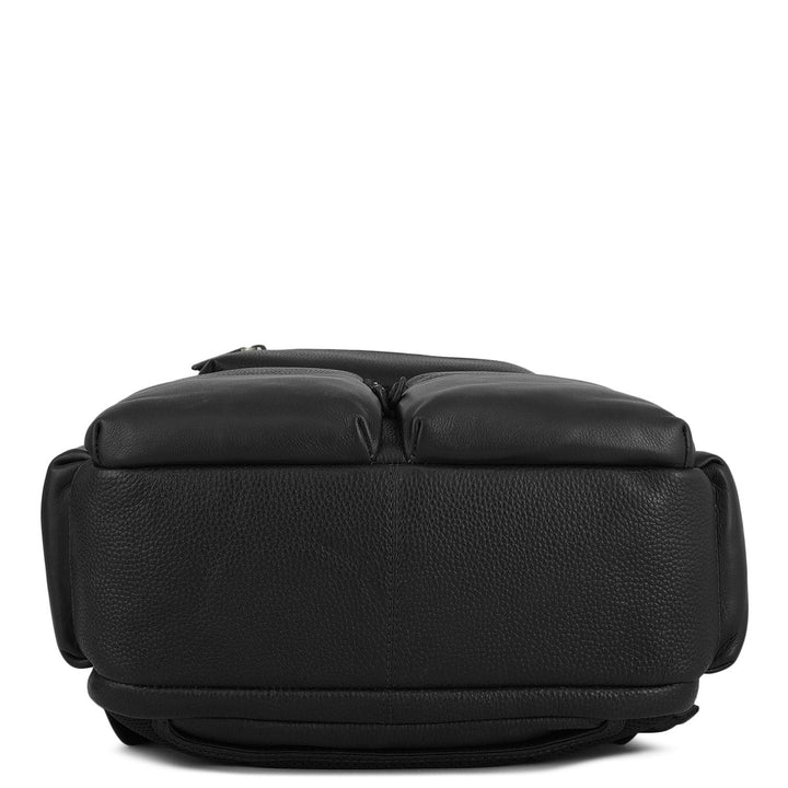 Wax Plain Leather Backpack - Black