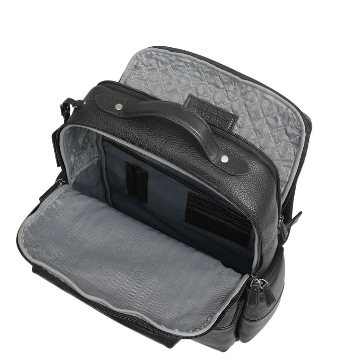 Wax Plain Leather Backpack - Black