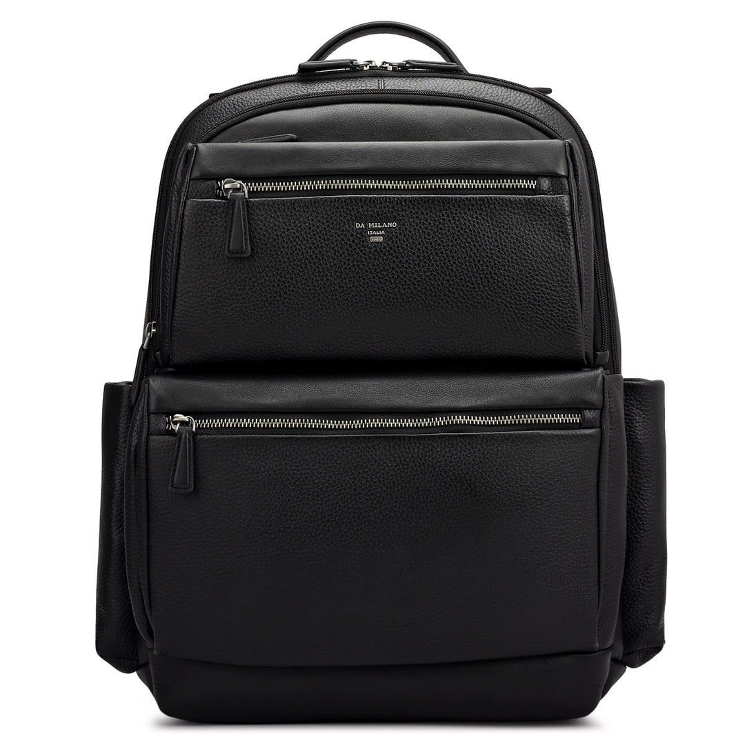 Wax Plain Leather Backpack - Black