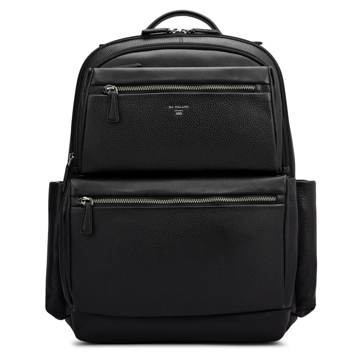 Wax Plain Leather Backpack - Black