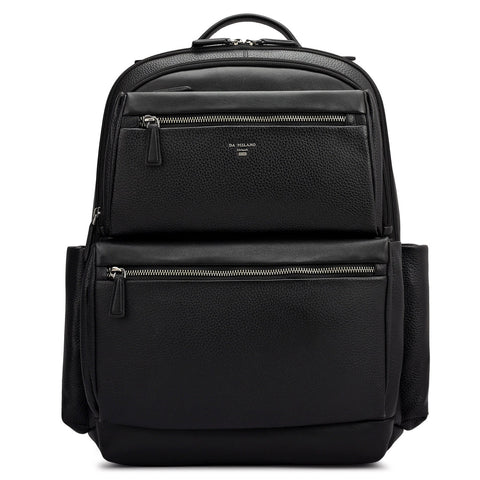 Wax Plain Leather Backpack - Black