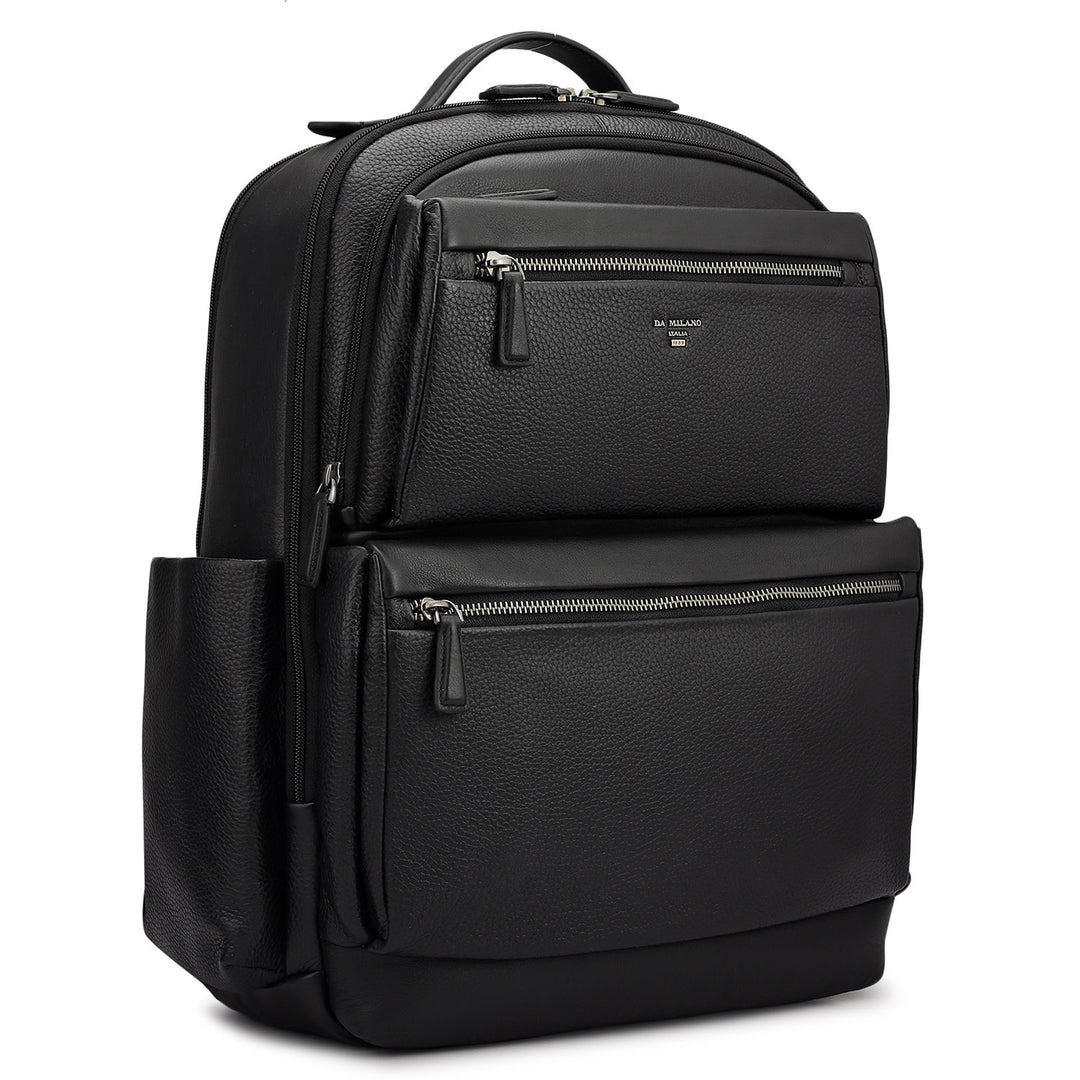Wax Plain Leather Backpack - Black