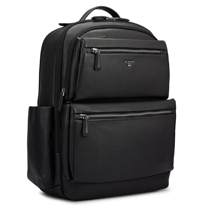 Wax Plain Leather Backpack - Black