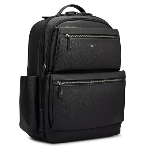 Wax Plain Leather Backpack - Black