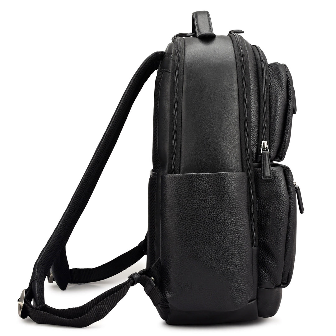 Wax Plain Leather Backpack - Black