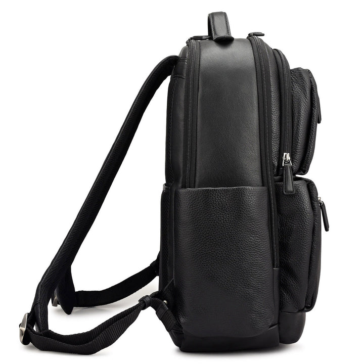Wax Plain Leather Backpack - Black