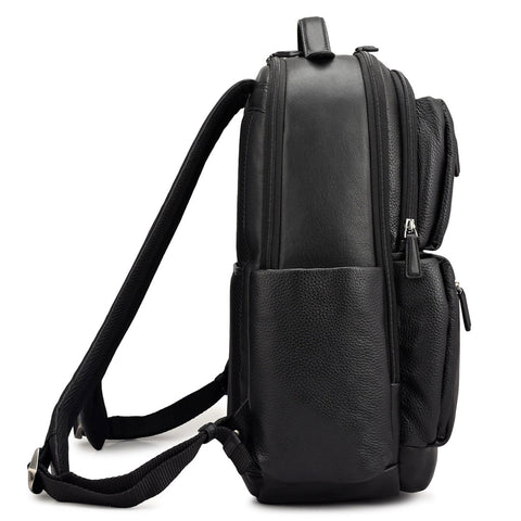 Wax Plain Leather Backpack - Black