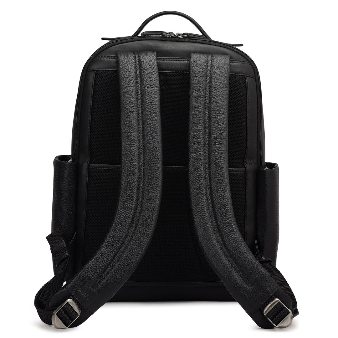 Wax Plain Leather Backpack - Black