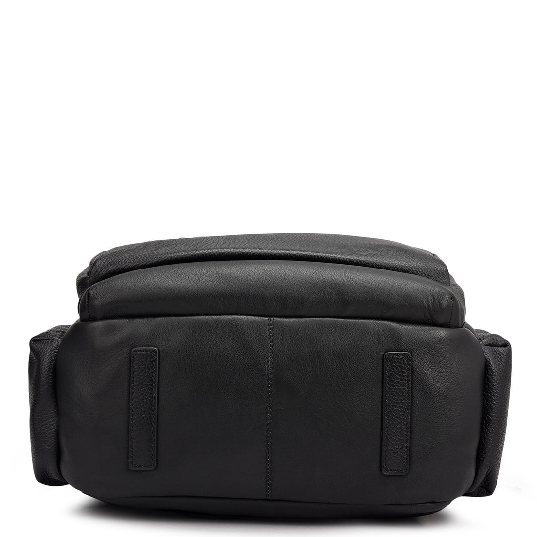 Wax Plain Leather Backpack - Black