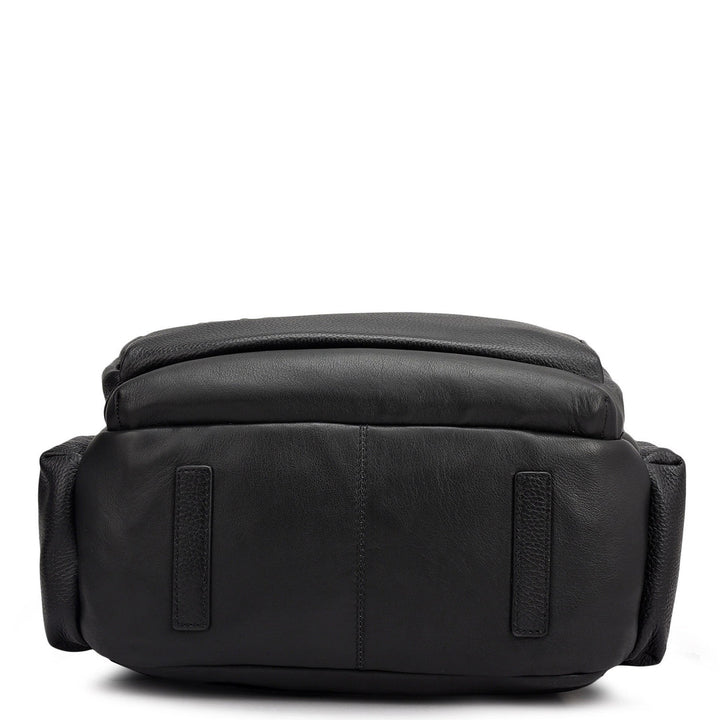Wax Plain Leather Backpack - Black
