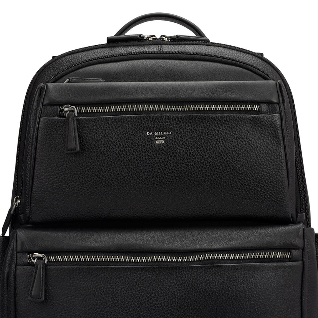 Wax Plain Leather Backpack - Black