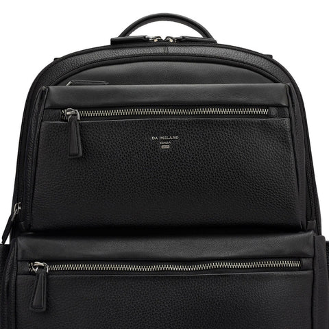 Wax Plain Leather Backpack - Black
