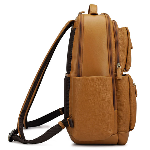 Wax Plain Leather Backpack - Caramel
