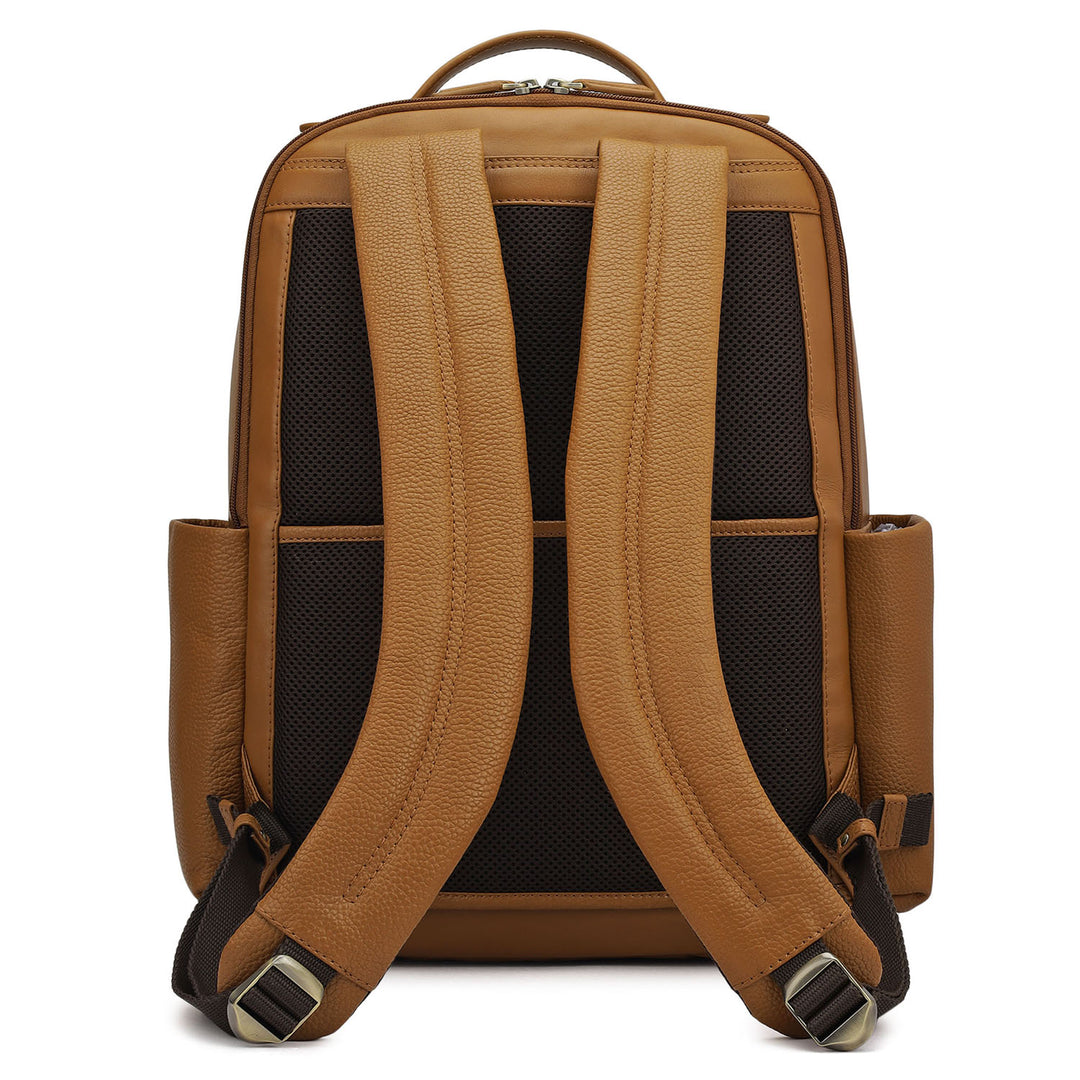 Wax Plain Leather Backpack - Caramel