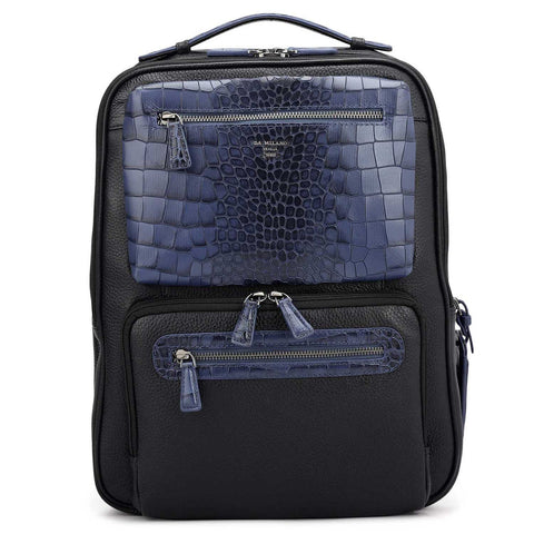 Wax Croco Leather Backpack - Black