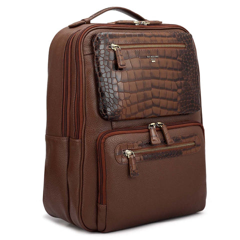 Wax Croco Leather Backpack - Espresso