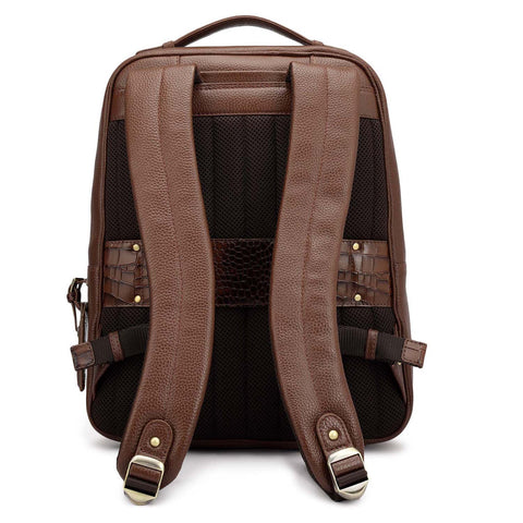 Wax Croco Leather Backpack - Espresso