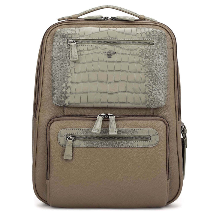 Wax Croco Leather Backpack - Greyish Taupe