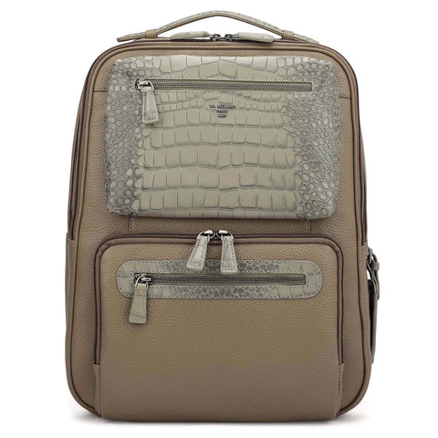Wax Croco Leather Backpack - Greyish Taupe
