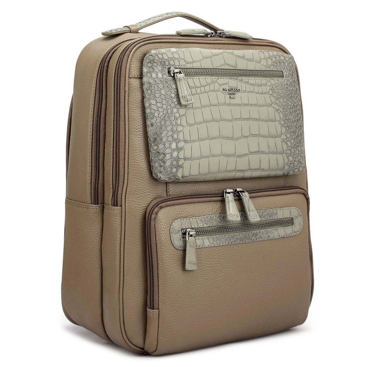 Wax Croco Leather Backpack - Greyish Taupe