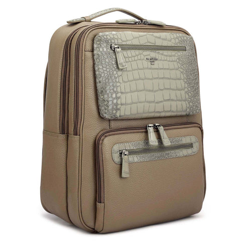 Wax Croco Leather Backpack - Greyish Taupe