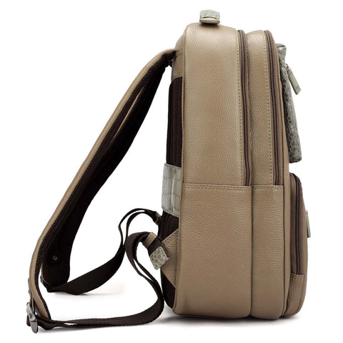 Wax Croco Leather Backpack - Greyish Taupe