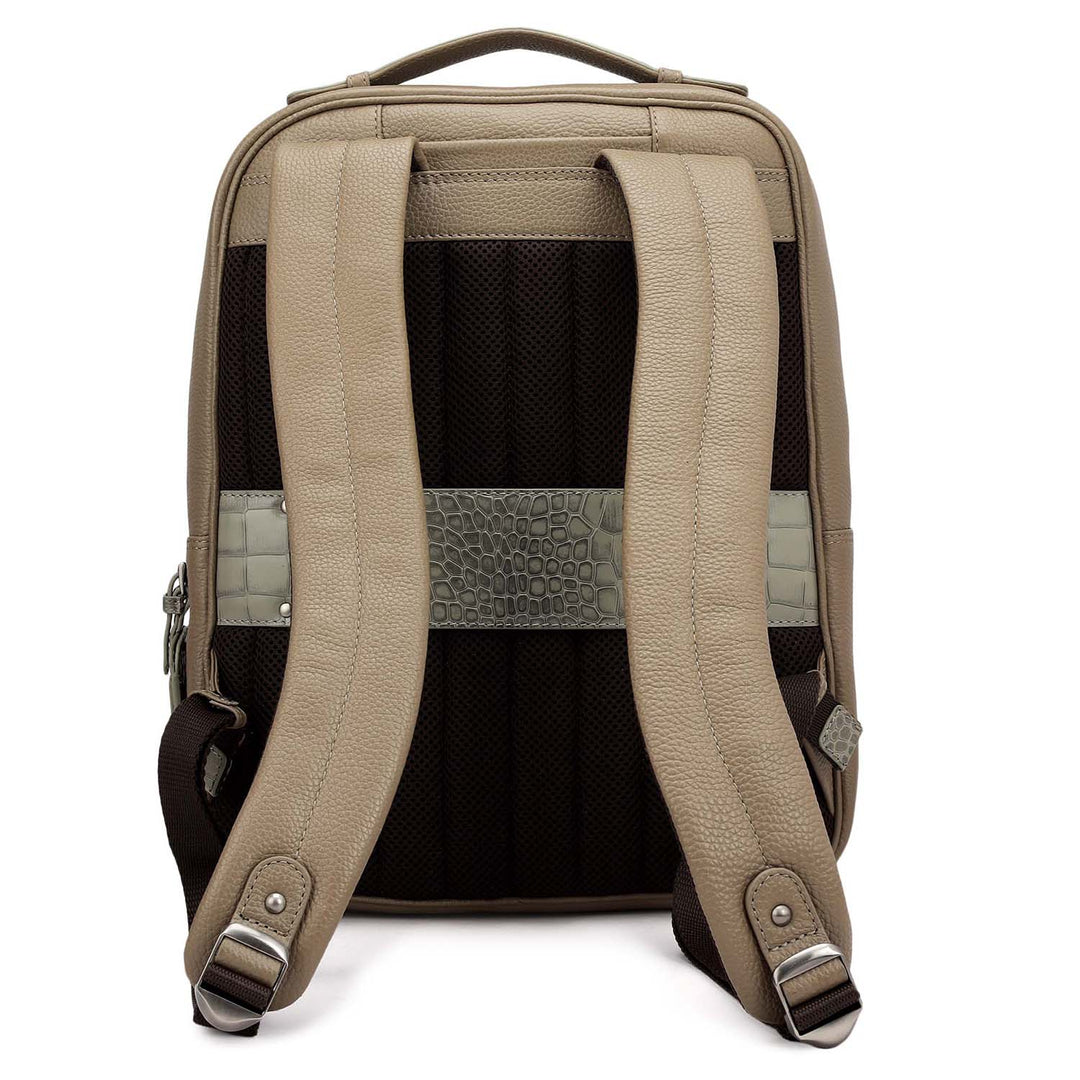 Wax Croco Leather Backpack - Greyish Taupe