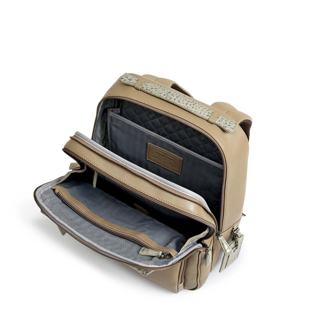 Wax Croco Leather Backpack - Greyish Taupe