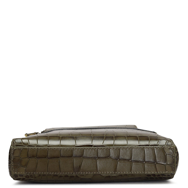 Croco Leather Men Sling - Military Green