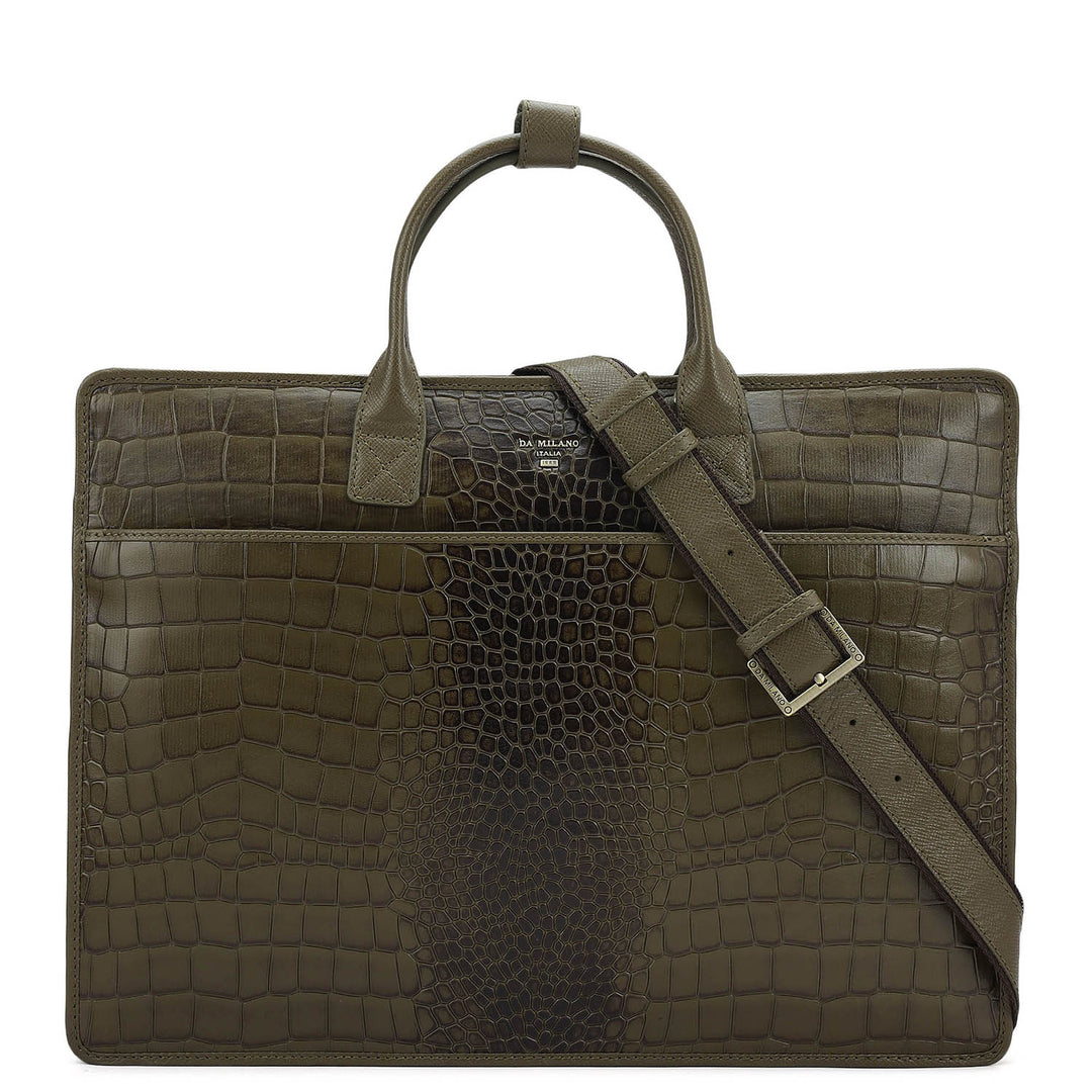 Croco Leather Laptop Sleeve - Military Green