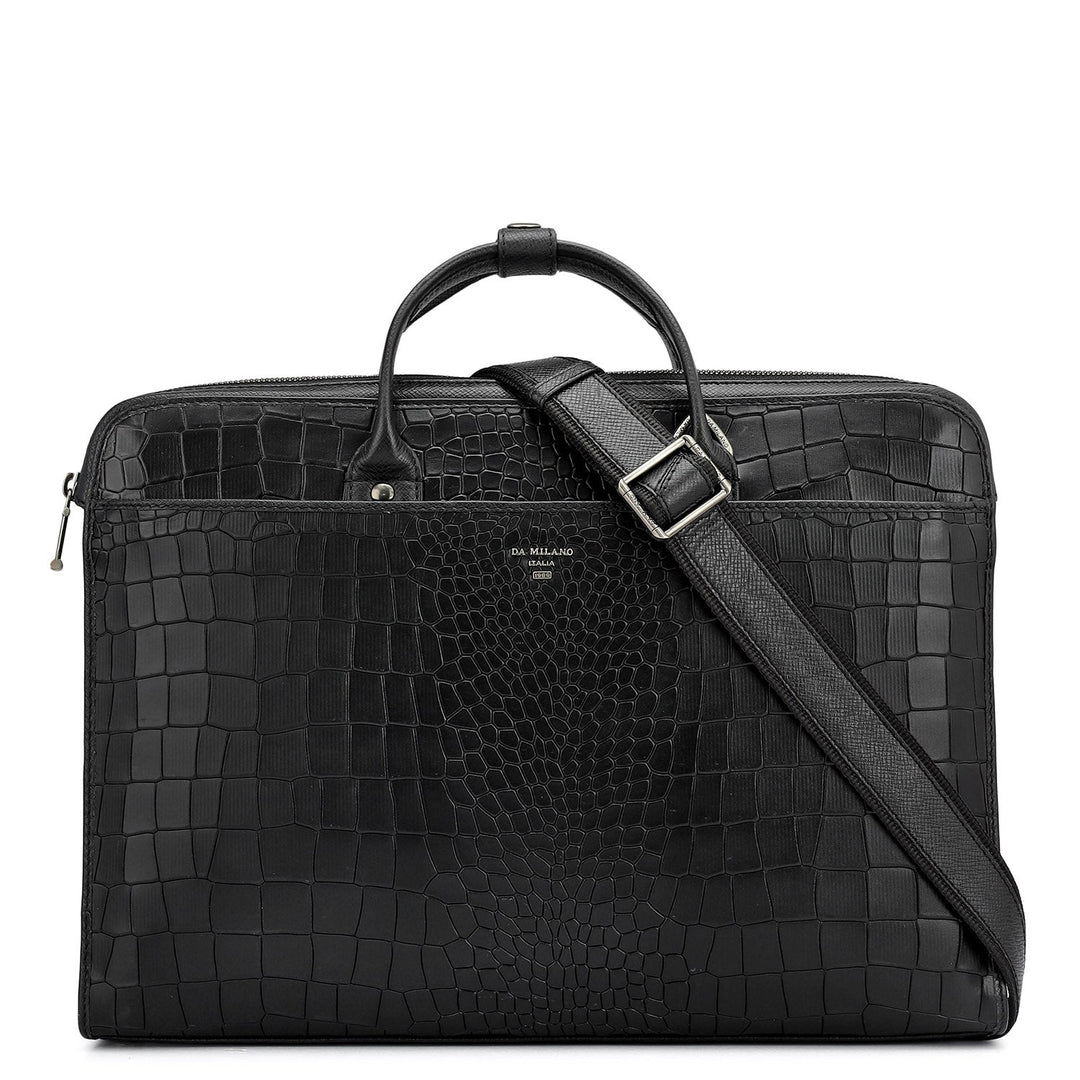 Croco Leather Laptop Sleeve - Black