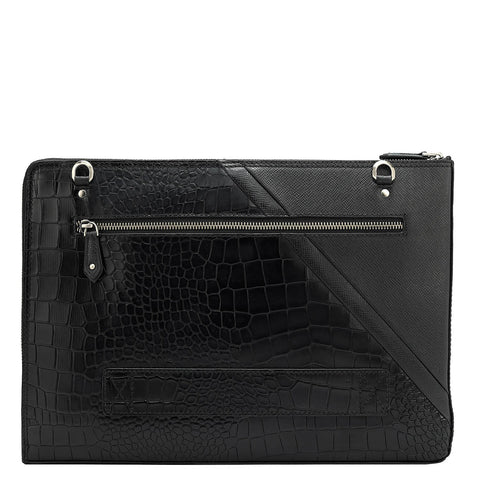 Black Croco Franzy Leather Laptop Sleeve - Upto 15"