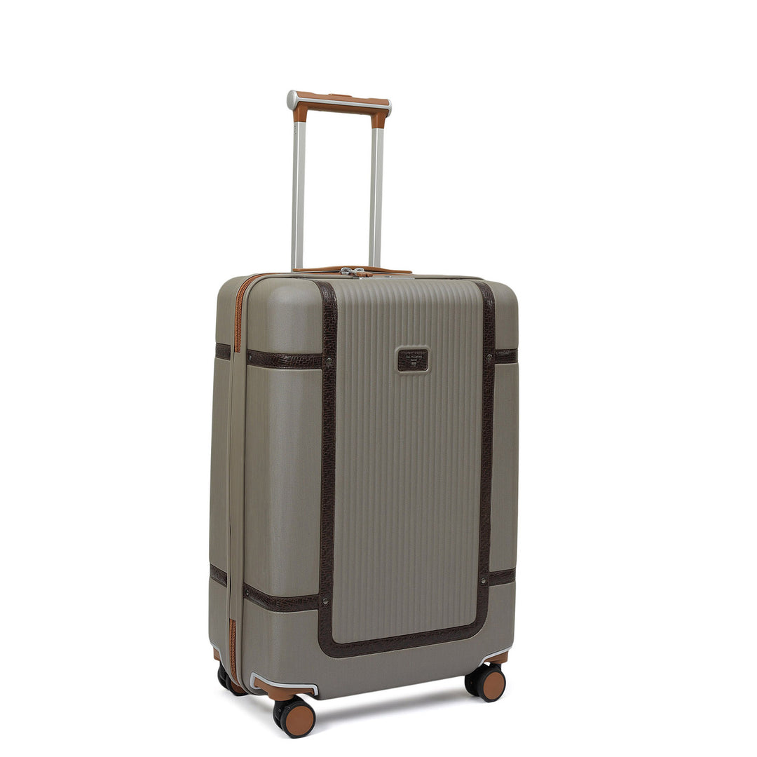 Medium PC Mat Emboss Leather Trolley - Khaki & Brown