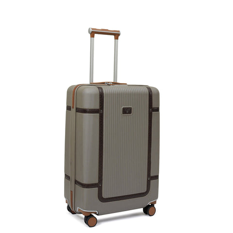 Medium PC Mat Emboss Leather Trolley - Khaki & Brown