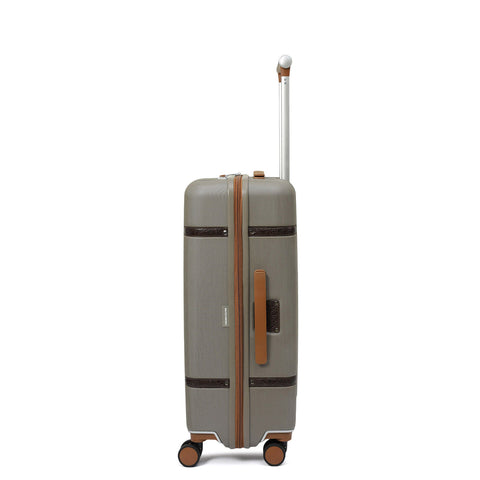 Medium PC Mat Emboss Leather Trolley - Khaki & Brown