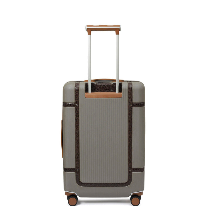 Medium PC Mat Emboss Leather Trolley - Khaki & Brown