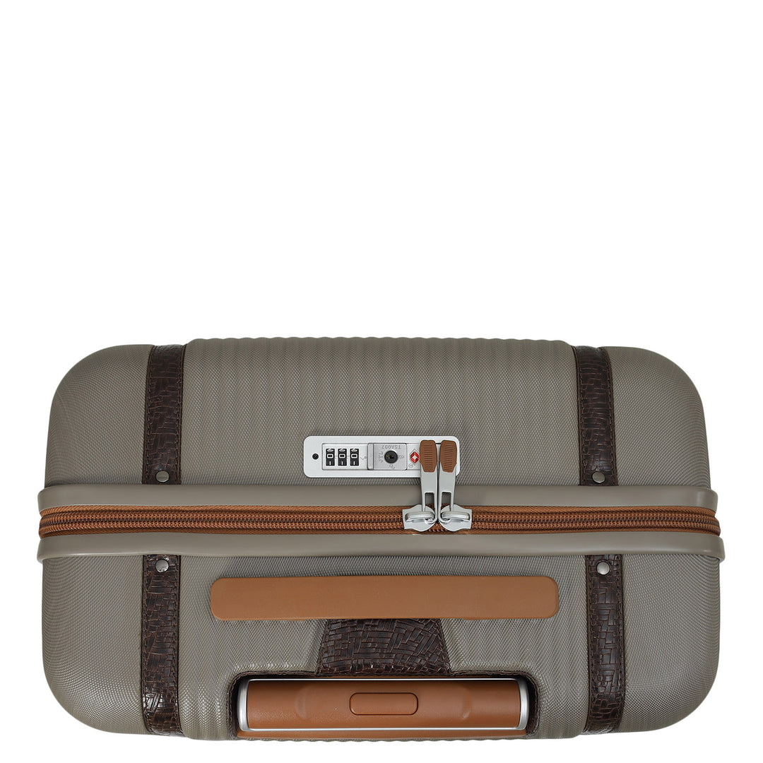 Medium PC Mat Emboss Leather Trolley - Khaki & Brown