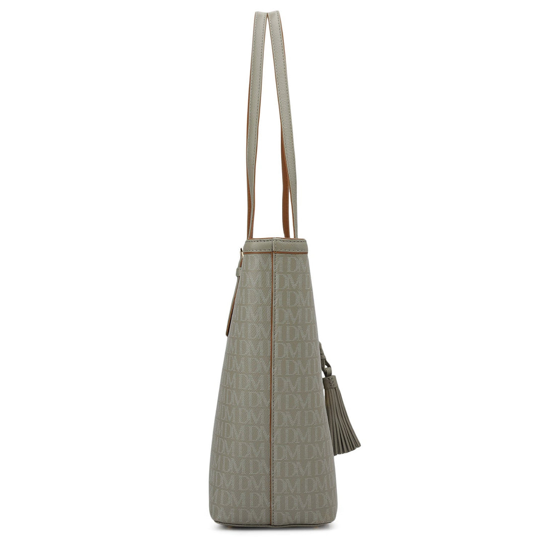 Medium Monogram Leather Tote - Stone Grey