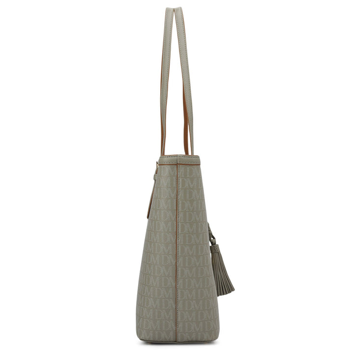 Medium Monogram Leather Tote - Stone Grey