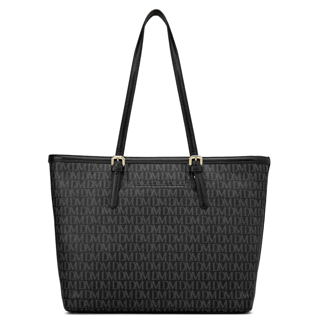 Medium Monogram Leather Tote - Black