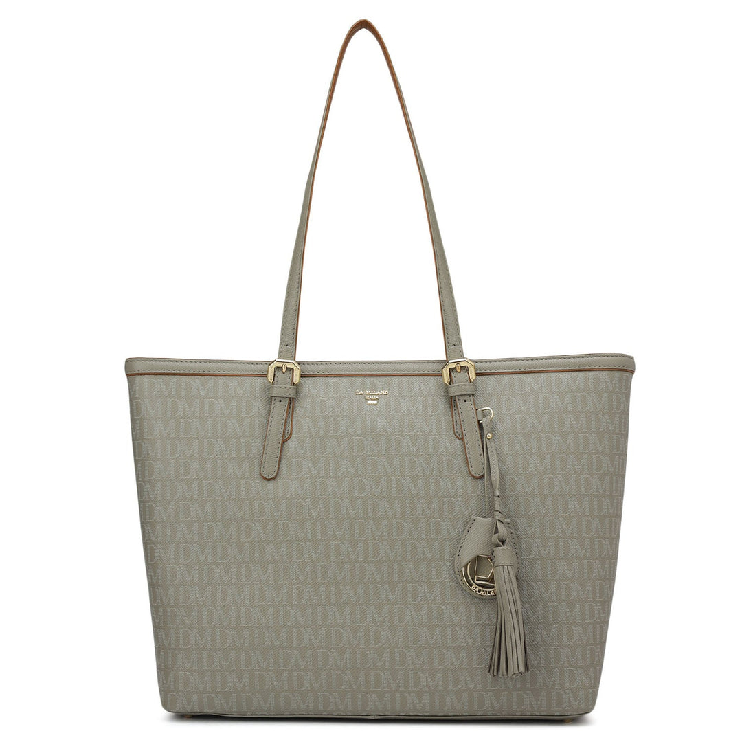 Medium Monogram Leather Tote - Stone Grey