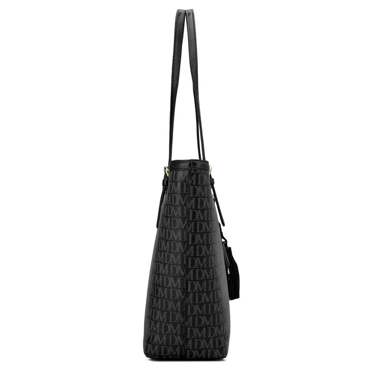 Medium Monogram Leather Tote - Black