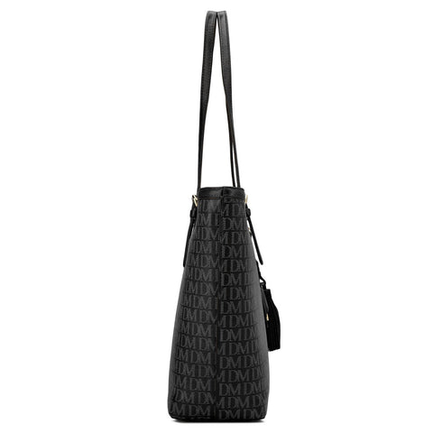 Medium Monogram Leather Tote - Black