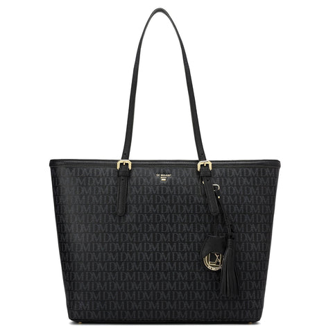 Medium Monogram Leather Tote - Black