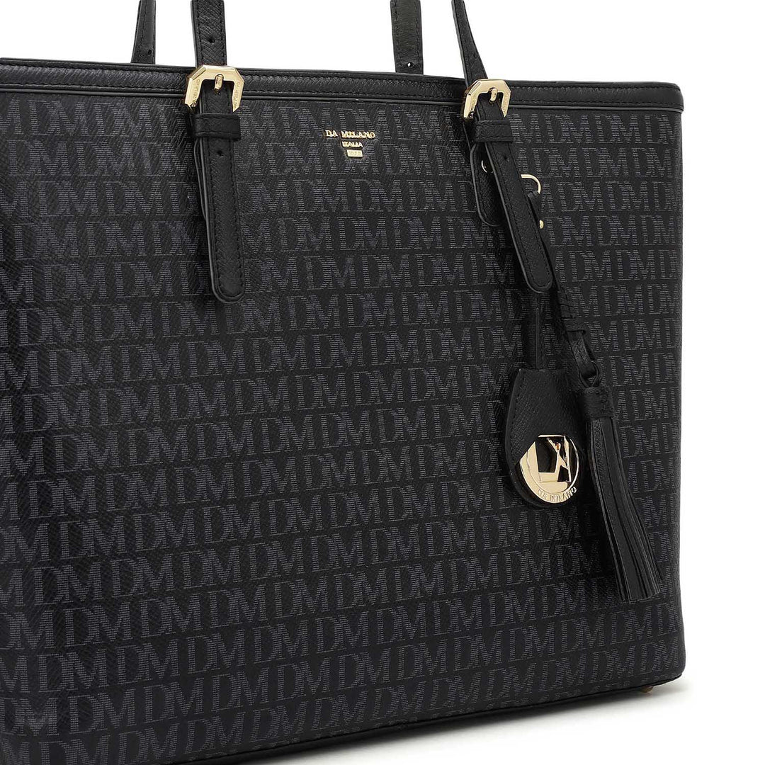 Medium Monogram Leather Tote - Black